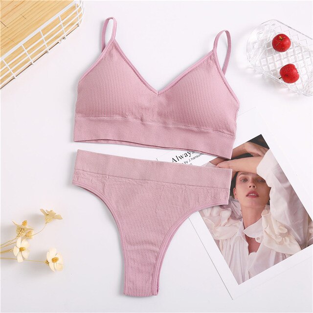 2PC FINETOO Women Seamless Bra Set Underwear Set High Waist Panties Sexy Wire Free Bralette Female Lingerie Brassiere Set