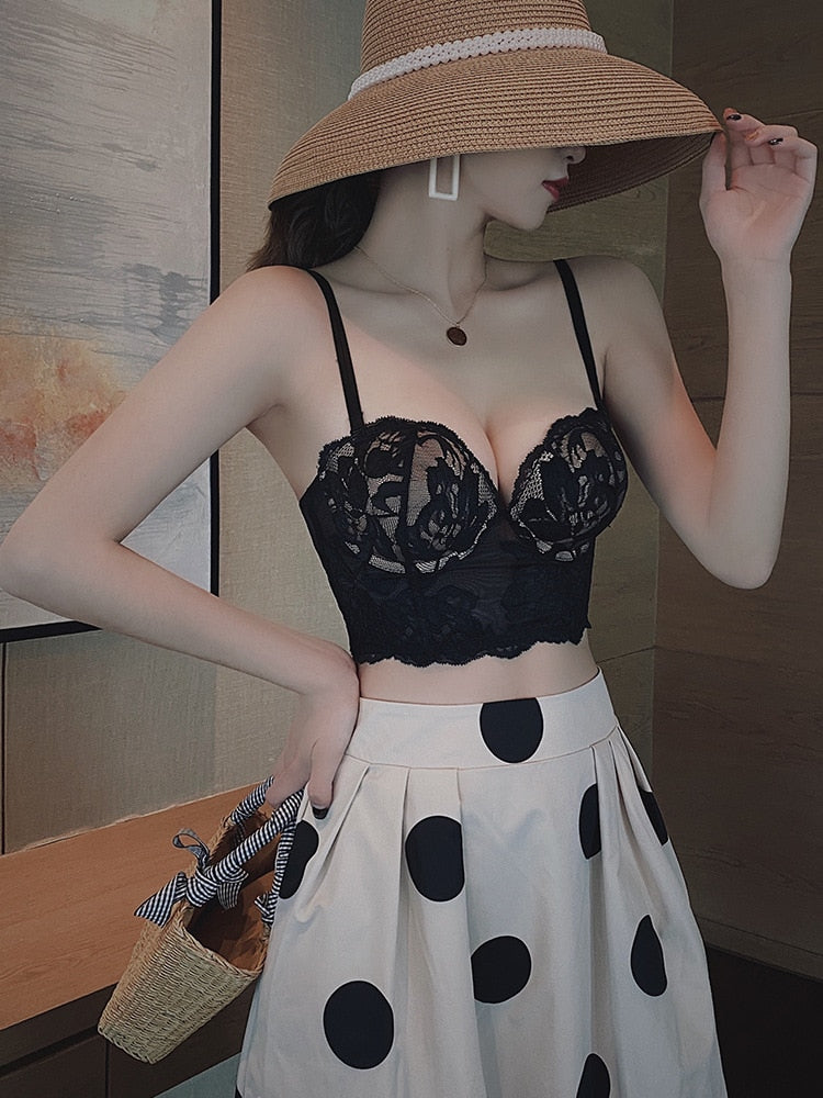 2025 French Style Hot Sexy Back Bra for Women - Gather Lace, Perfect for Summer