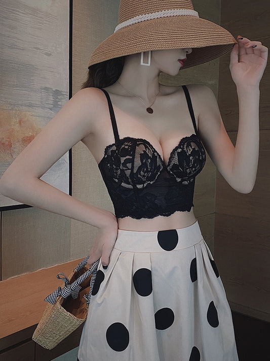 2025 French Style Hot Sexy Back Bra for Women - Gather Lace, Perfect for Summer