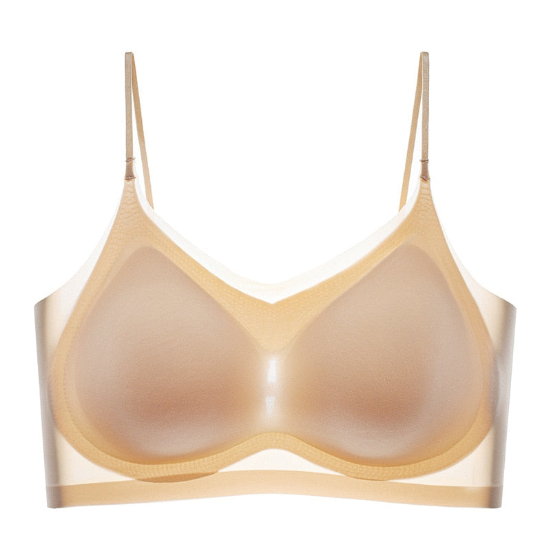 Sujetador deportivo ultrafino sin costuras para mujer, ideal para pechos grandes y pequeños, ideal para el verano con diseño fruncido y espalda hermosa.