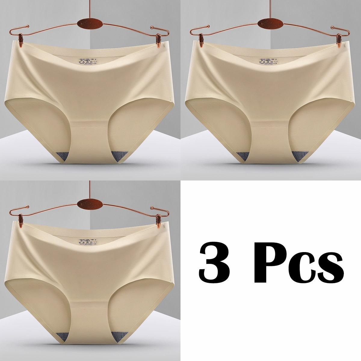 3Pcs New In Seamless Ice Silk Briefs Underwear Women Solid Color Intimate Panties Ultra Thin Breathable Lingerie For Ladies