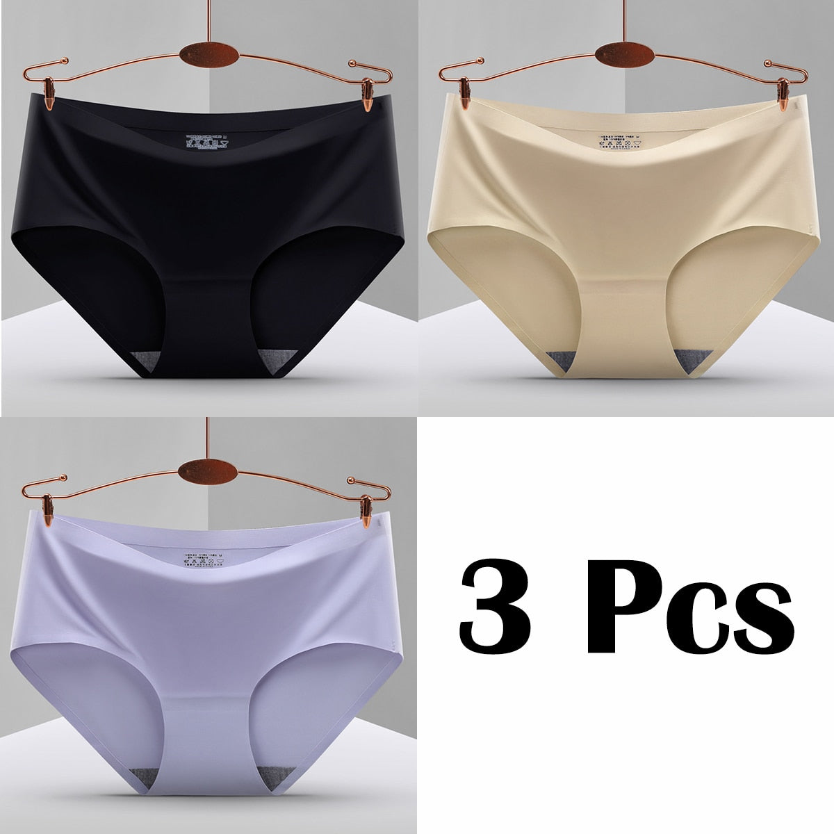 3Pcs New In Seamless Ice Silk Briefs Underwear Women Solid Color Intimate Panties Ultra Thin Breathable Lingerie For Ladies