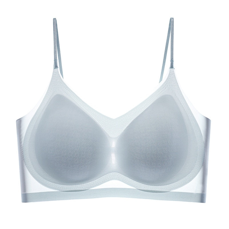 Sujetador deportivo ultrafino sin costuras para mujer, ideal para pechos grandes y pequeños, ideal para el verano con diseño fruncido y espalda hermosa.