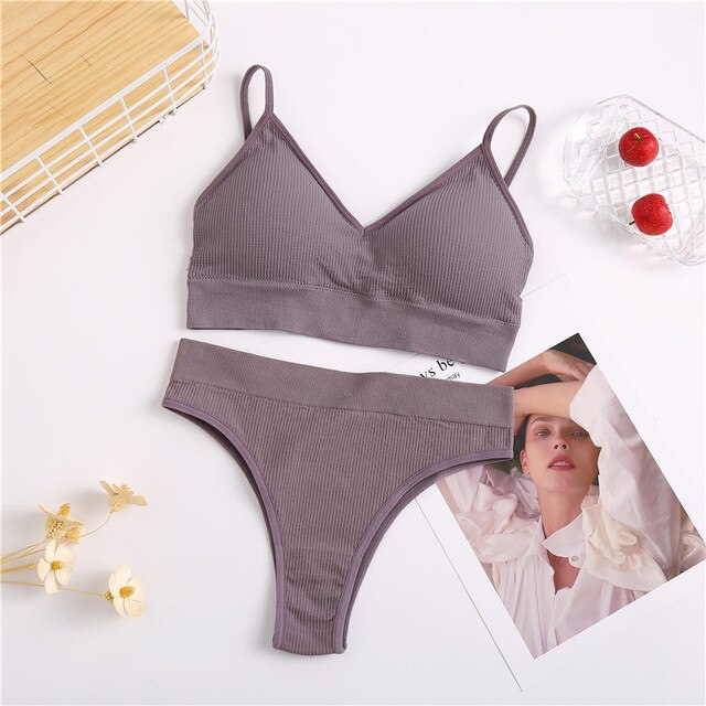 2PC FINETOO Women Seamless Bra Set Underwear Set High Waist Panties Sexy Wire Free Bralette Female Lingerie Brassiere Set