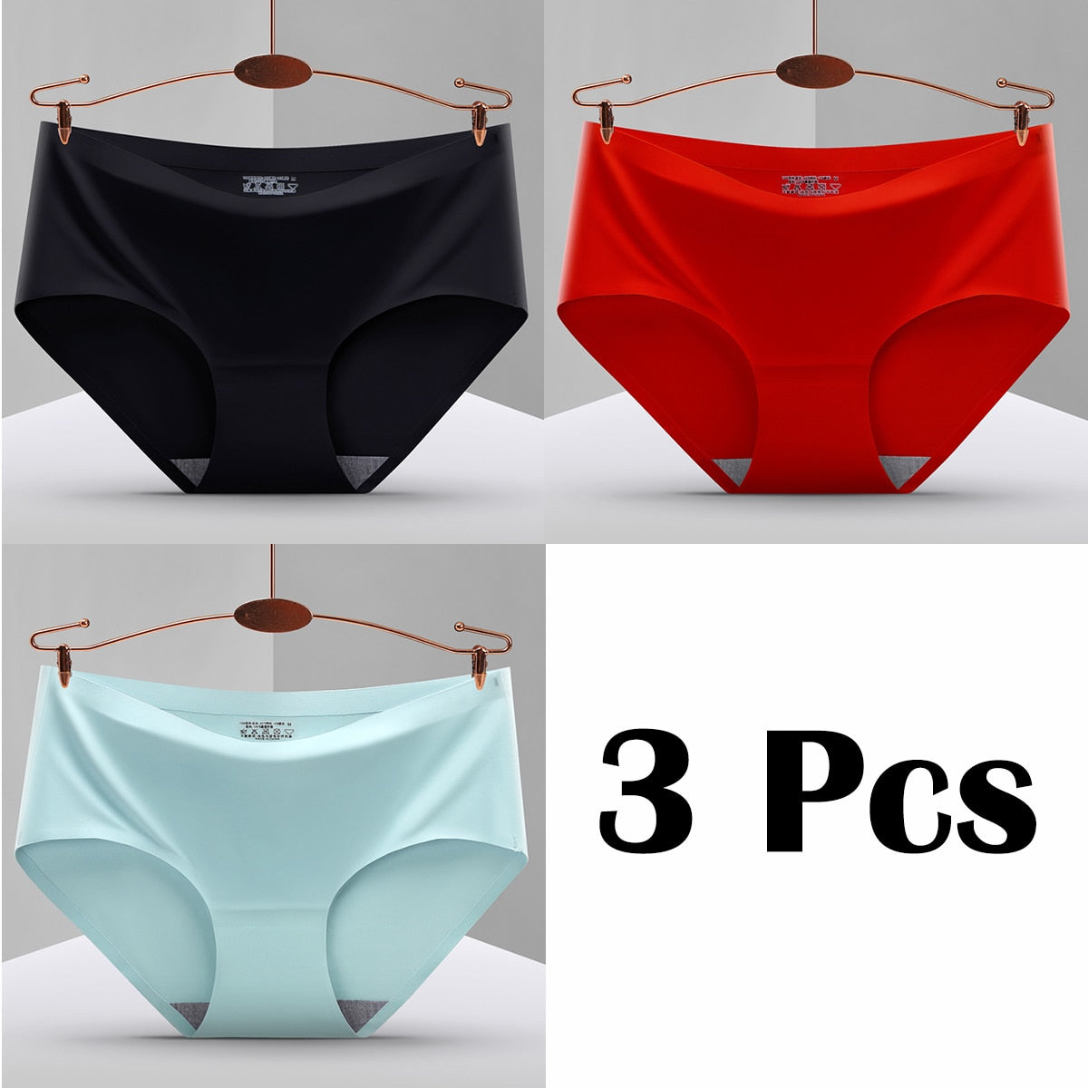 3Pcs New In Seamless Ice Silk Briefs Underwear Women Solid Color Intimate Panties Ultra Thin Breathable Lingerie For Ladies