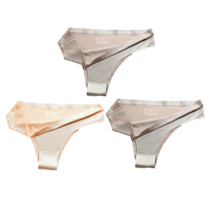 3-teiliges Damen-Set aus Seide mit niedriger Taille, sexy Höschen – Tanga, nahtlose G-String-Unterwäsche