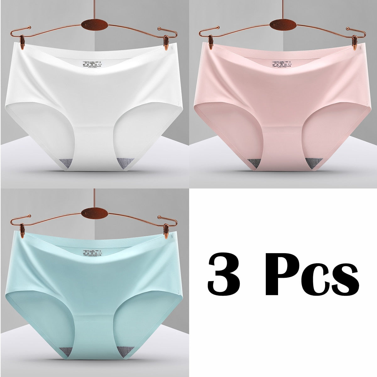 3Pcs New In Seamless Ice Silk Briefs Underwear Women Solid Color Intimate Panties Ultra Thin Breathable Lingerie For Ladies