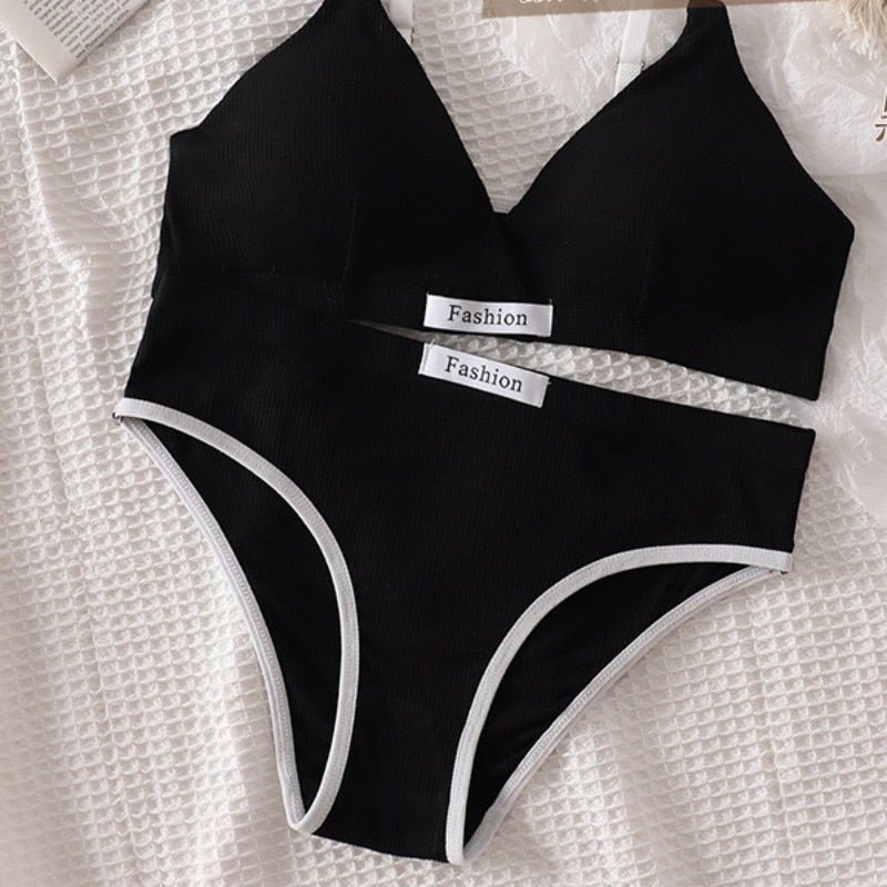 Sexy Dessous-Set aus Baumwolle für Damen – bügelloser BH und Slip mit niedriger Taille