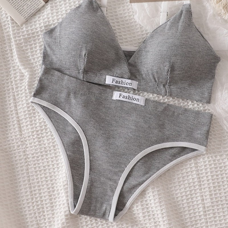 Sexy Dessous-Set aus Baumwolle für Damen – bügelloser BH und Slip mit niedriger Taille
