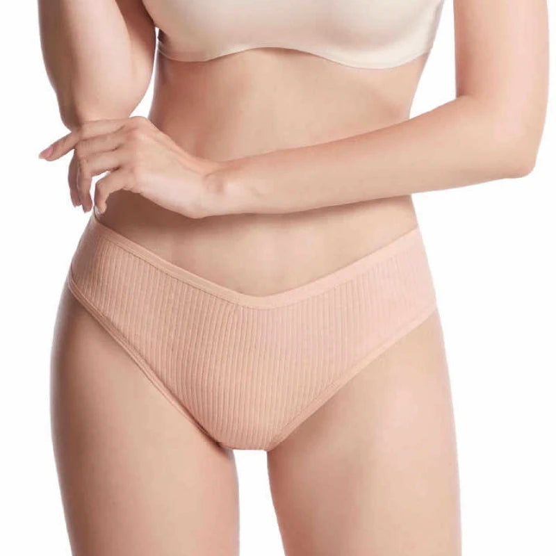 Women's Cotton Panties - Sexy V Waist, M-XXL, Solid Color, Comfortable Underwear for Girls