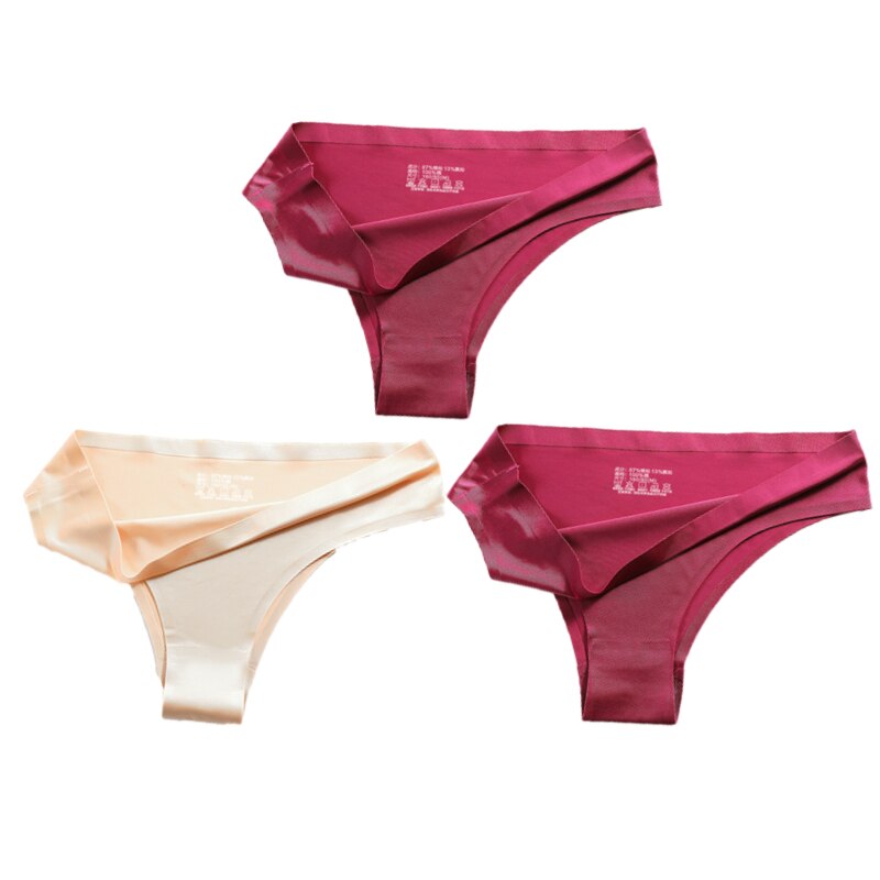 3-teiliges Damen-Set aus Seide mit niedriger Taille, sexy Höschen – Tanga, nahtlose G-String-Unterwäsche