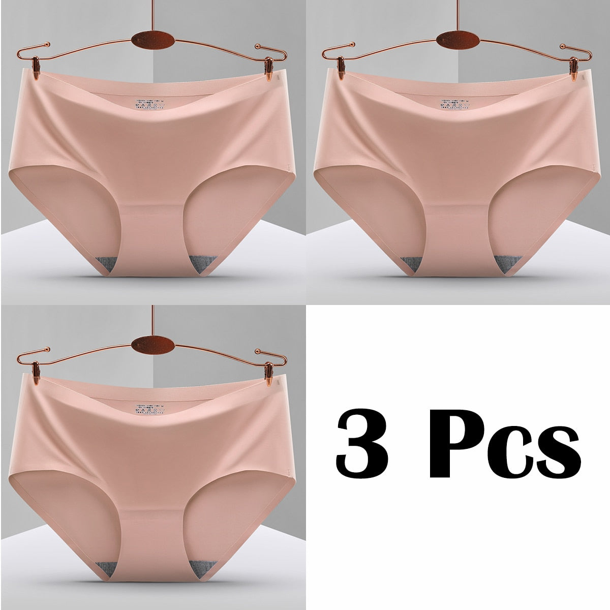 3Pcs New In Seamless Ice Silk Briefs Underwear Women Solid Color Intimate Panties Ultra Thin Breathable Lingerie For Ladies