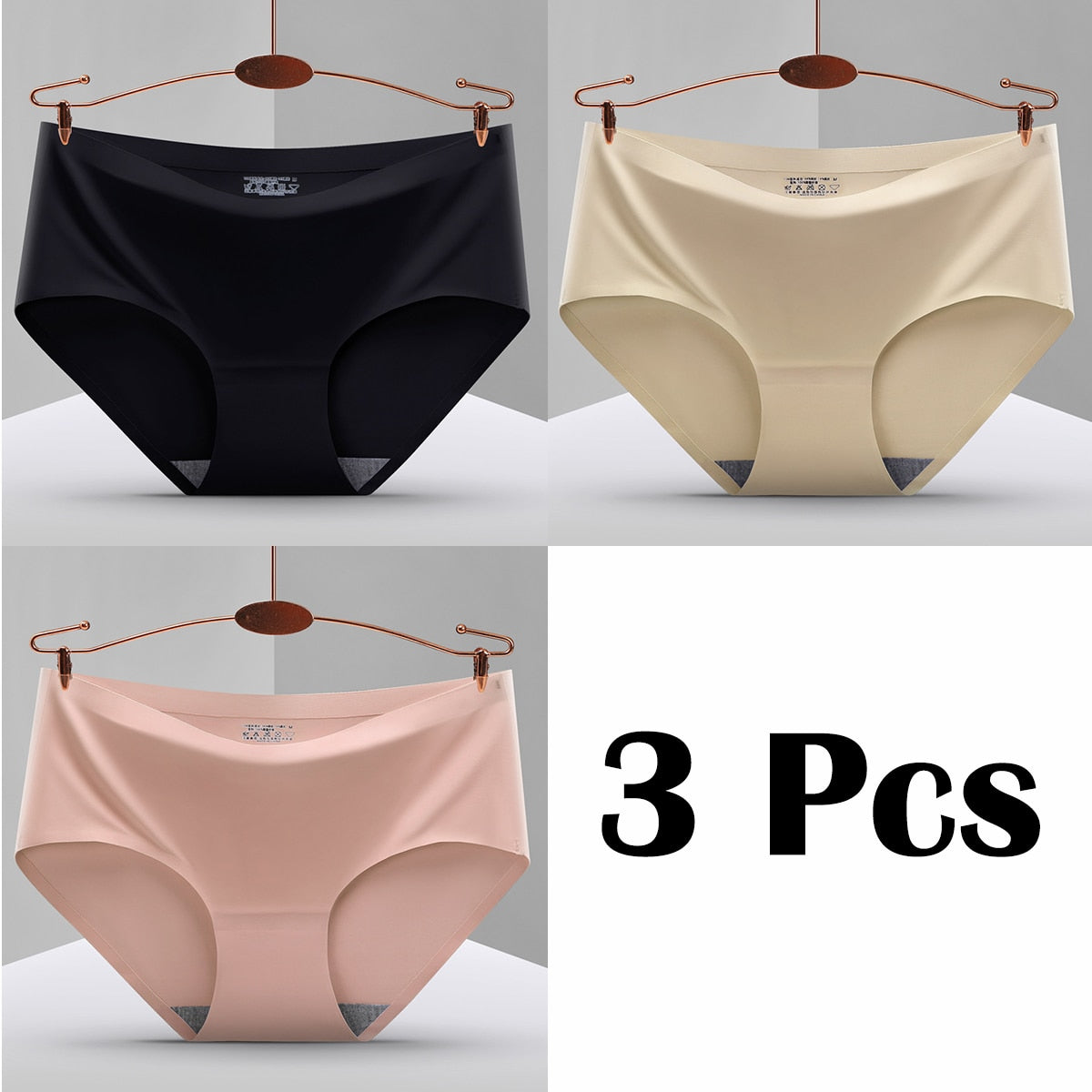 3Pcs New In Seamless Ice Silk Briefs Underwear Women Solid Color Intimate Panties Ultra Thin Breathable Lingerie For Ladies