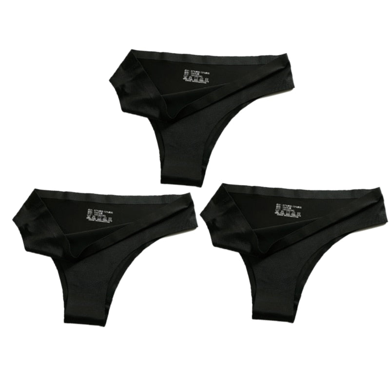 3-teiliges Damen-Set aus Seide mit niedriger Taille, sexy Höschen – Tanga, nahtlose G-String-Unterwäsche