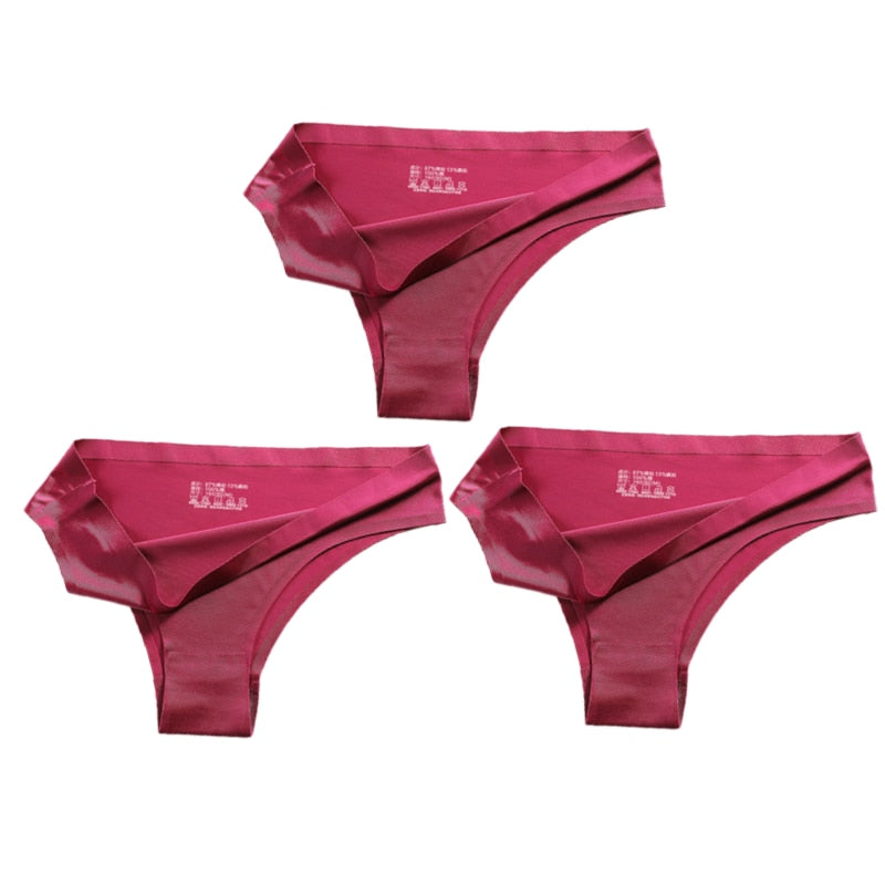 3-teiliges Damen-Set aus Seide mit niedriger Taille, sexy Höschen – Tanga, nahtlose G-String-Unterwäsche