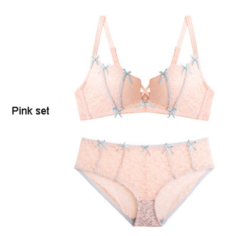 Women's Lace Sexy Kawaii Underwear Set - Push Up Comfort Wireless Bra & Panty