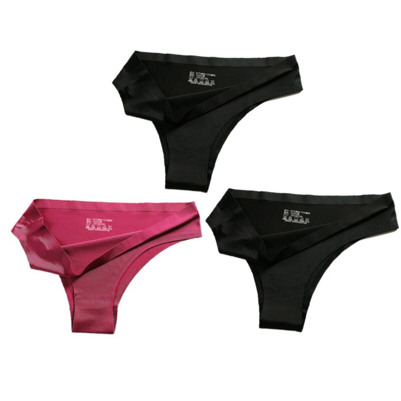 3-teiliges Damen-Set aus Seide mit niedriger Taille, sexy Höschen – Tanga, nahtlose G-String-Unterwäsche