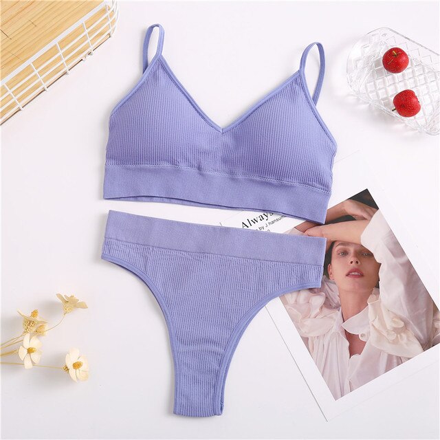 2PC FINETOO Women Seamless Bra Set Underwear Set High Waist Panties Sexy Wire Free Bralette Female Lingerie Brassiere Set