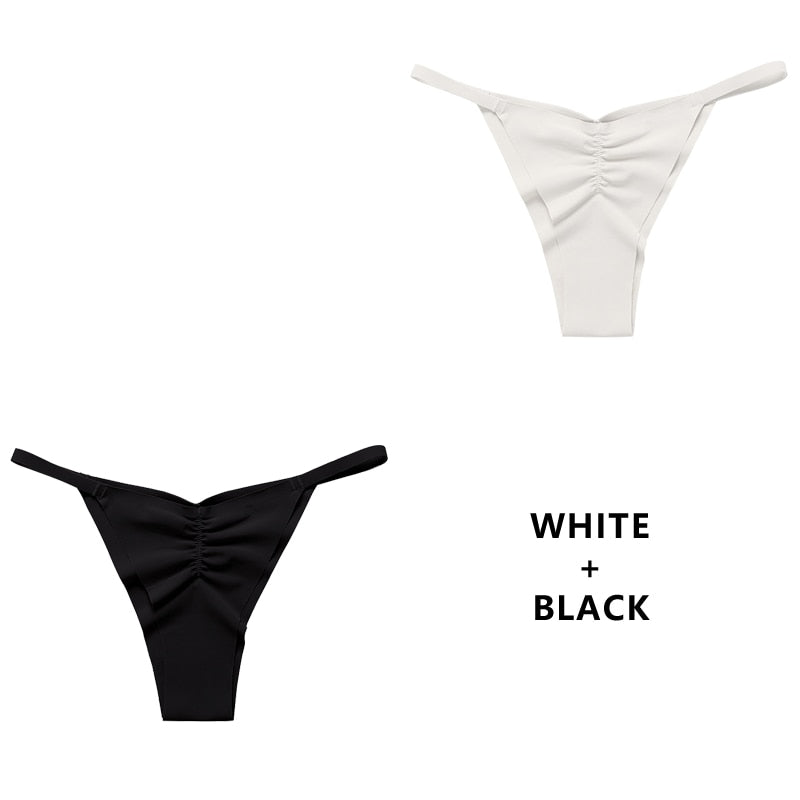 CINOON 2PCS/Set Women Sexy Ice Silk Lingerie - Low-waist Panties, Thong, No Trace, Breathable