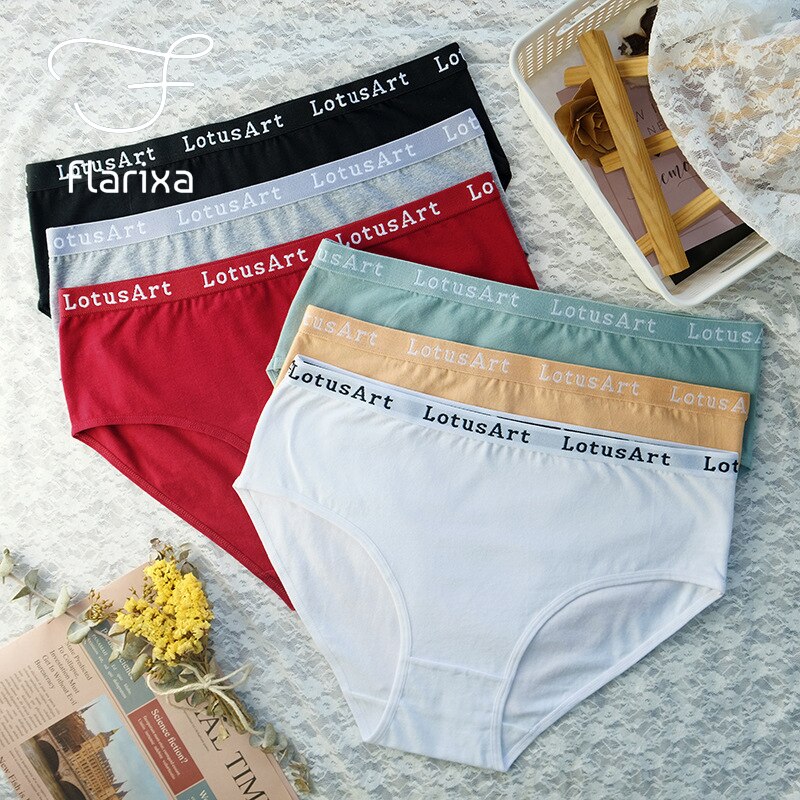 Flarixa 3PCS Seamless Women Cotton Panties Mid Rise Tummy Panty Solid Color Girls' Briefs Soft Underpants Female Lingerie M-XXL