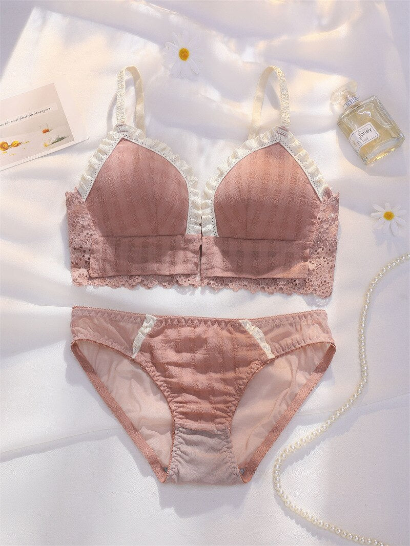 Japanese Bra Briefs Suit Women's Cotton Underwear Sexy Lace Brassiere Panties Fashion Push Up Bra Female Sexy Lingerie Set