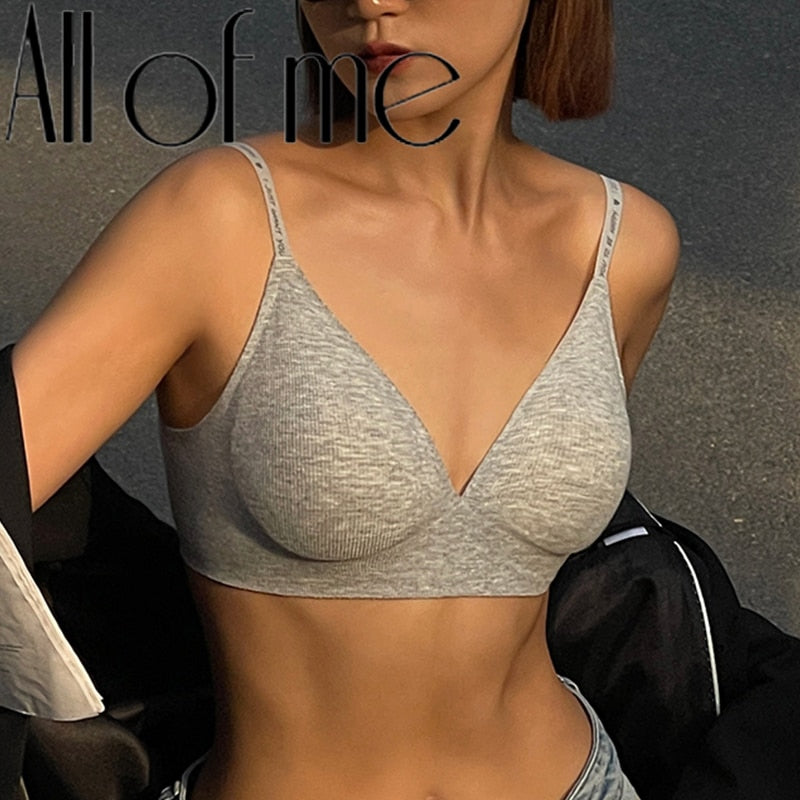 Women's Seamless Sexy Lingerie: Letter Strap Wireless Push Up Bras with Deep V and U Back Design
