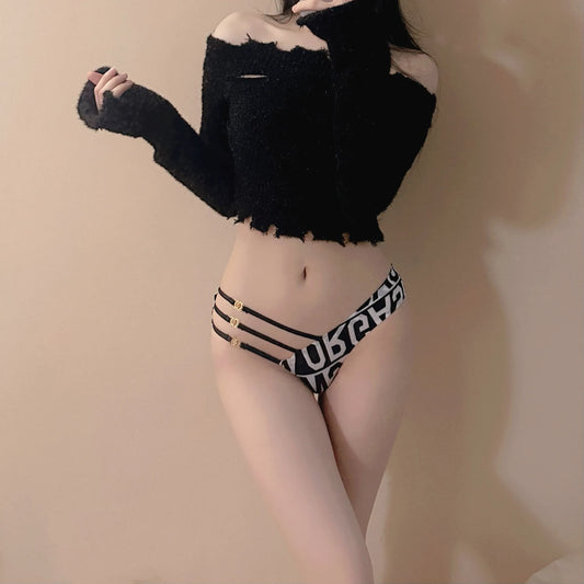 Ropa interior sexy de seda helada para mujer, sin marcas, con joyas de metal y entrepierna de algodón transpirable.