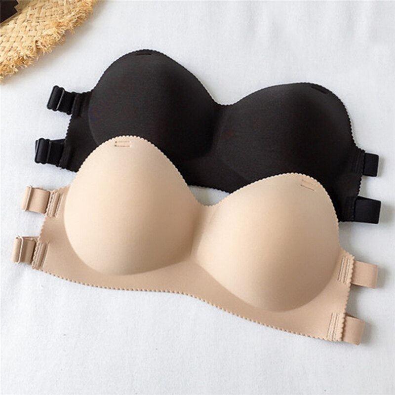 Sexy Backless Invisible Push Up Bra for Women - Seamless, Strapless, Black Lingerie