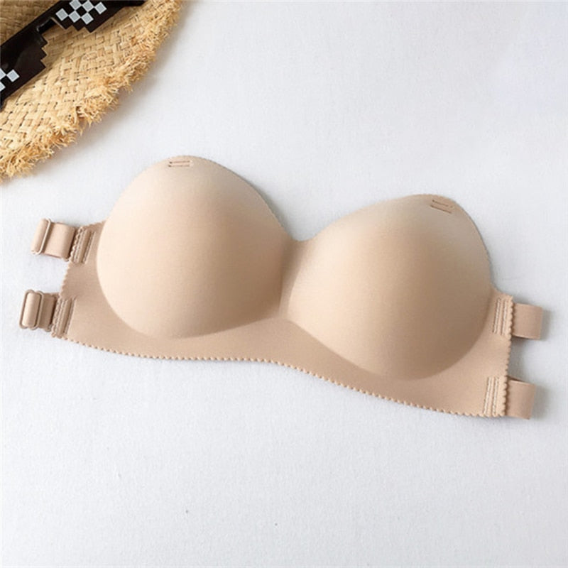 Sexy Backless Invisible Push Up Bra for Women - Seamless, Strapless, Black Lingerie