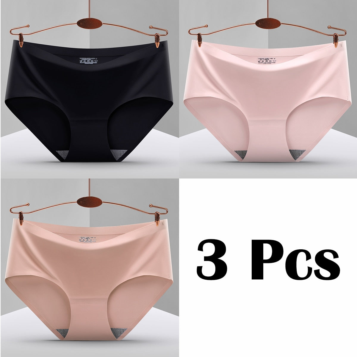 3Pcs New In Seamless Ice Silk Briefs Underwear Women Solid Color Intimate Panties Ultra Thin Breathable Lingerie For Ladies