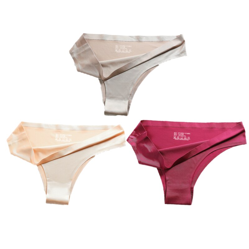 3-teiliges Damen-Set aus Seide mit niedriger Taille, sexy Höschen – Tanga, nahtlose G-String-Unterwäsche