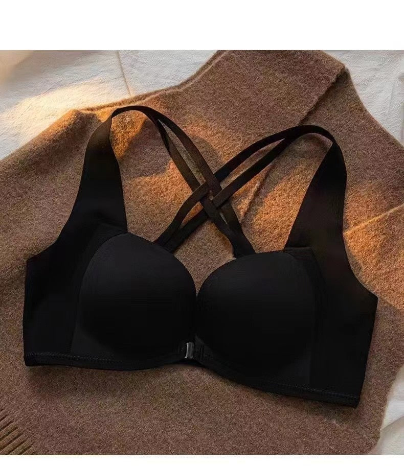 2025 Beautiful Back Front Buckle Underwear Women's Small Breasts Gather Seamless No Steel Ring To Close Breasts Breathable Bra Thin