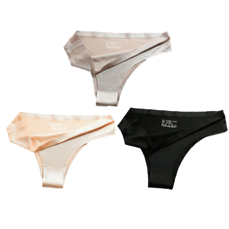 3-teiliges Damen-Set aus Seide mit niedriger Taille, sexy Höschen – Tanga, nahtlose G-String-Unterwäsche