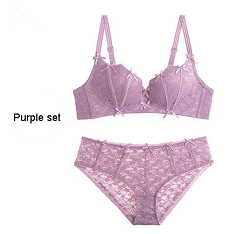 Women's Lace Sexy Kawaii Underwear Set - Push Up Comfort Wireless Bra & Panty