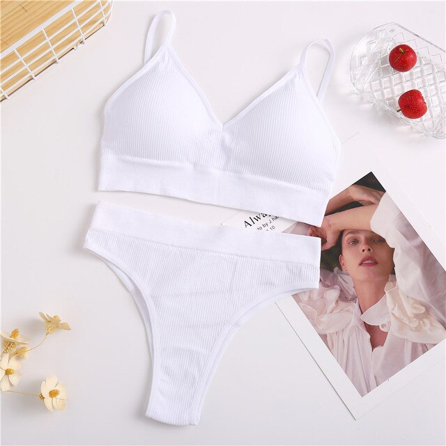 2PC FINETOO Women Seamless Bra Set Underwear Set High Waist Panties Sexy Wire Free Bralette Female Lingerie Brassiere Set