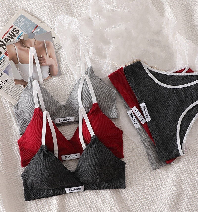 Sexy Dessous-Set aus Baumwolle für Damen – bügelloser BH und Slip mit niedriger Taille