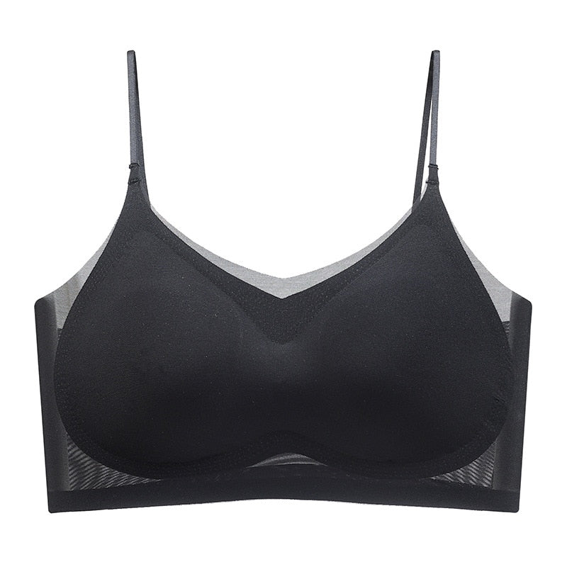 Sujetador deportivo ultrafino sin costuras para mujer, ideal para pechos grandes y pequeños, ideal para el verano con diseño fruncido y espalda hermosa.