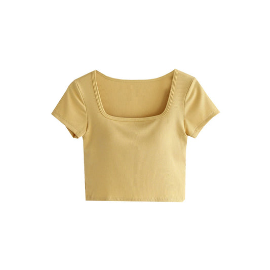 Women's Sexy Casual Korean Cropped Tops - Square Neck Bra T-Shirts with Short Sleeves SA1554