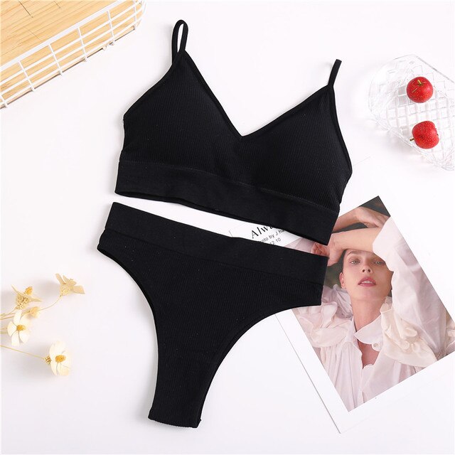 2PC FINETOO Women Seamless Bra Set Underwear Set High Waist Panties Sexy Wire Free Bralette Female Lingerie Brassiere Set