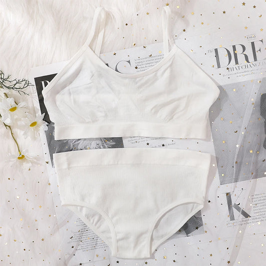 Women Sexy Unlined Push Up Bra Panties Set - Backless Bralette, Ribbed Tops, High Waist Briefs