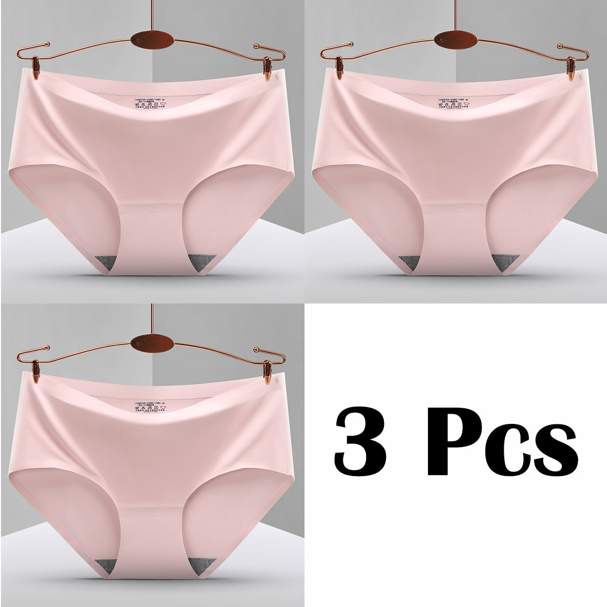 3Pcs New In Seamless Ice Silk Briefs Underwear Women Solid Color Intimate Panties Ultra Thin Breathable Lingerie For Ladies