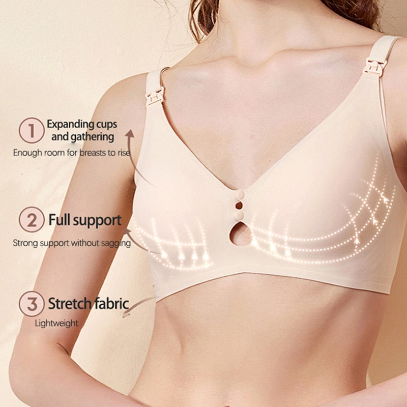 1pc Maternity Summer Thin Section Nursing Bra Gathered Anti-sagging Front Open Buckle Postpartum Breastfeeding Underwear