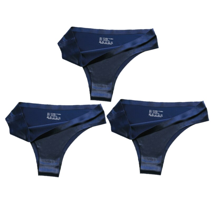 3-teiliges Damen-Set aus Seide mit niedriger Taille, sexy Höschen – Tanga, nahtlose G-String-Unterwäsche
