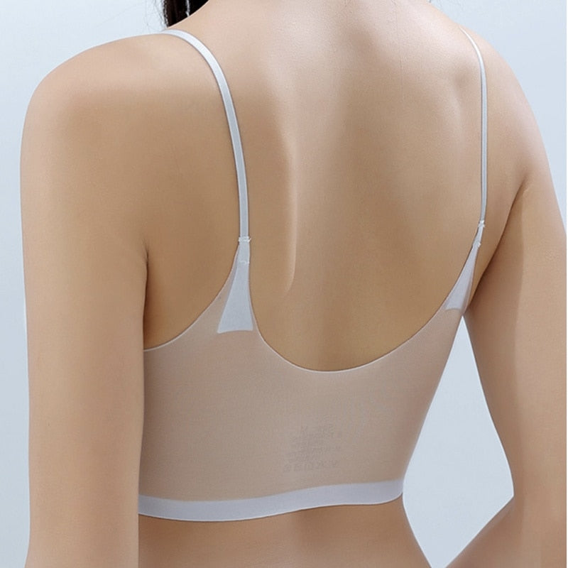 Sujetador deportivo ultrafino sin costuras para mujer, ideal para pechos grandes y pequeños, ideal para el verano con diseño fruncido y espalda hermosa.