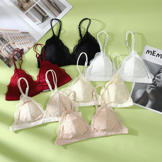 French Bralette Push Up Bras for Women - Wireless, Lace, No Steel Ring, Sexy