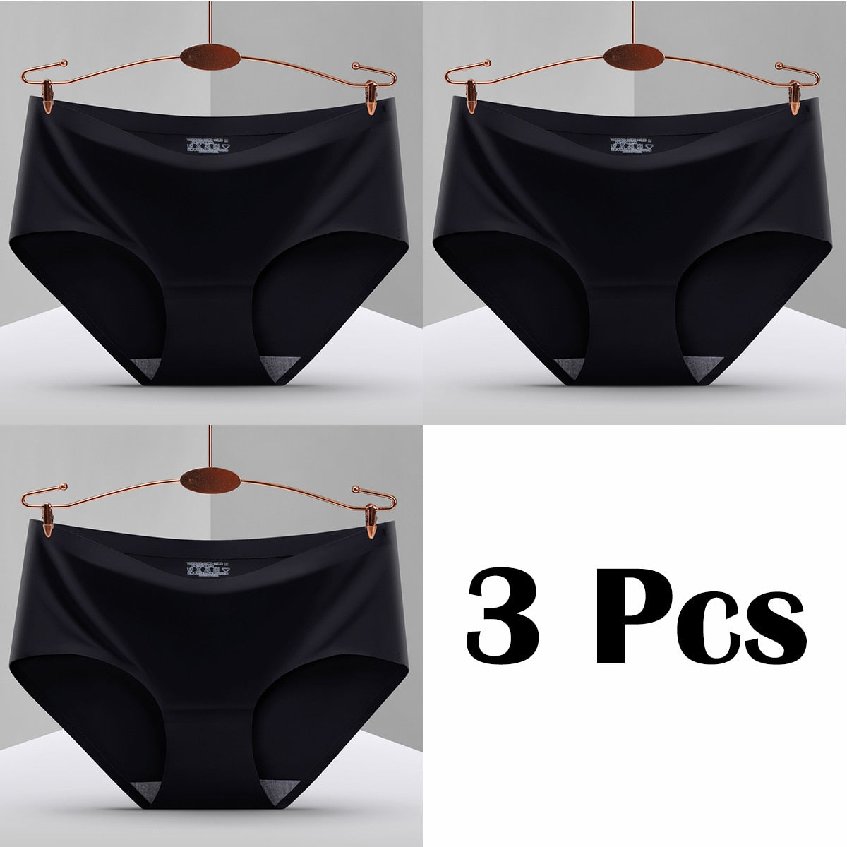 3Pcs New In Seamless Ice Silk Briefs Underwear Women Solid Color Intimate Panties Ultra Thin Breathable Lingerie For Ladies