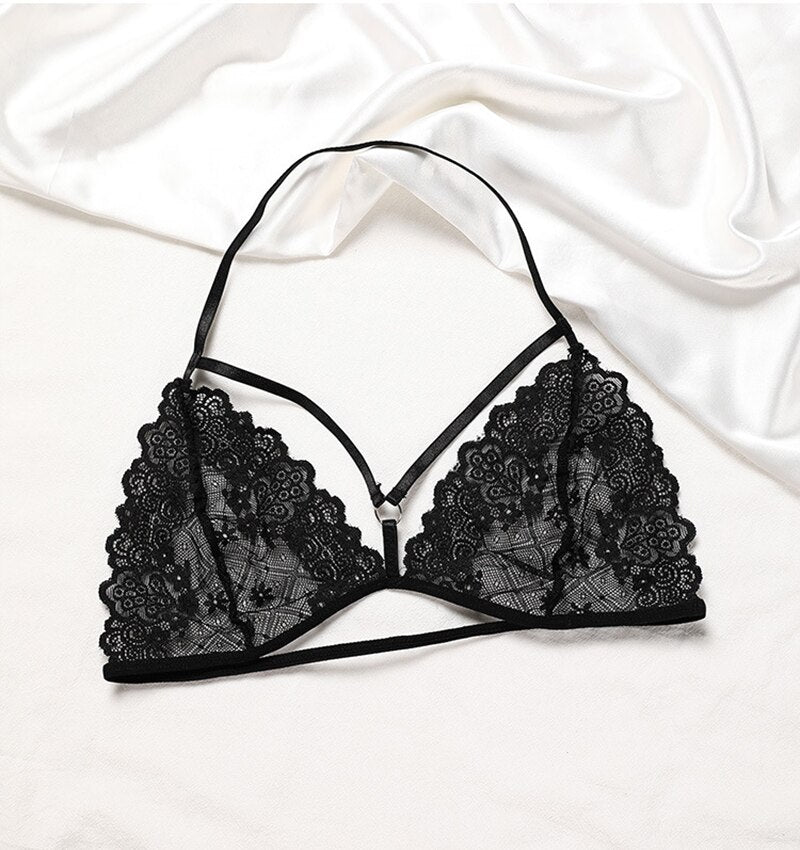 Floral Lace Lingerie Set: Sheer Bra & Panties - Exquisite and Alluring