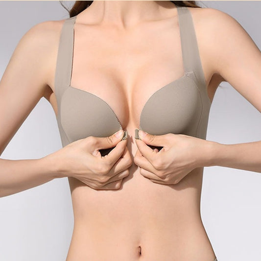 2025 Beautiful Back Front Buckle Underwear Women's Small Breasts Gather Seamless No Steel Ring To Close Breasts Breathable Bra Thin