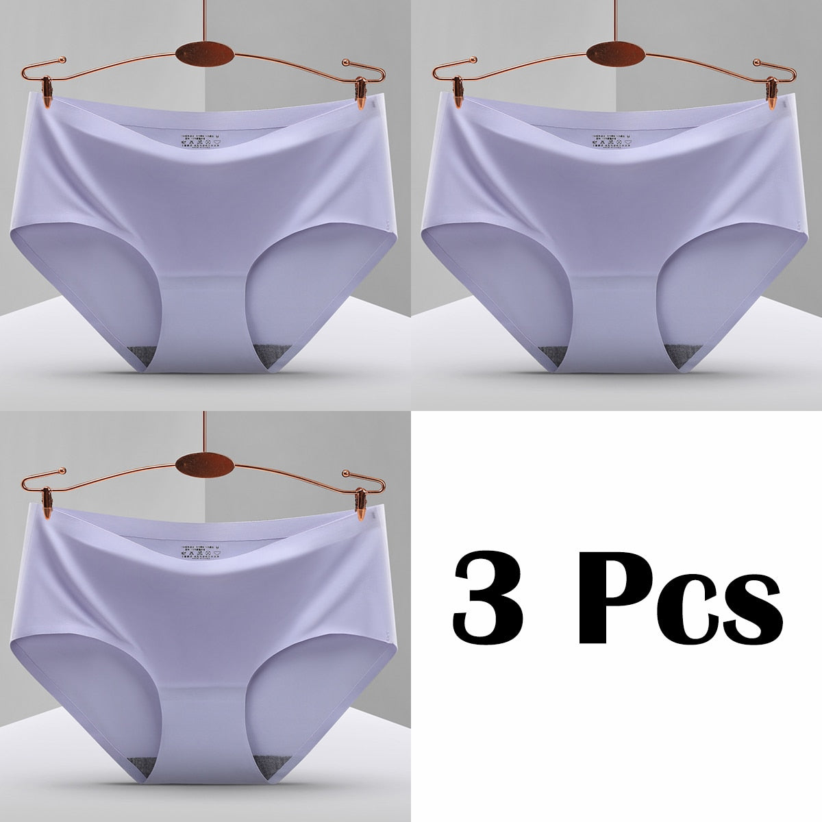3Pcs New In Seamless Ice Silk Briefs Underwear Women Solid Color Intimate Panties Ultra Thin Breathable Lingerie For Ladies