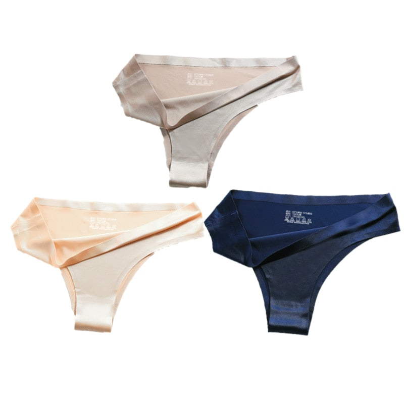 3-teiliges Damen-Set aus Seide mit niedriger Taille, sexy Höschen – Tanga, nahtlose G-String-Unterwäsche